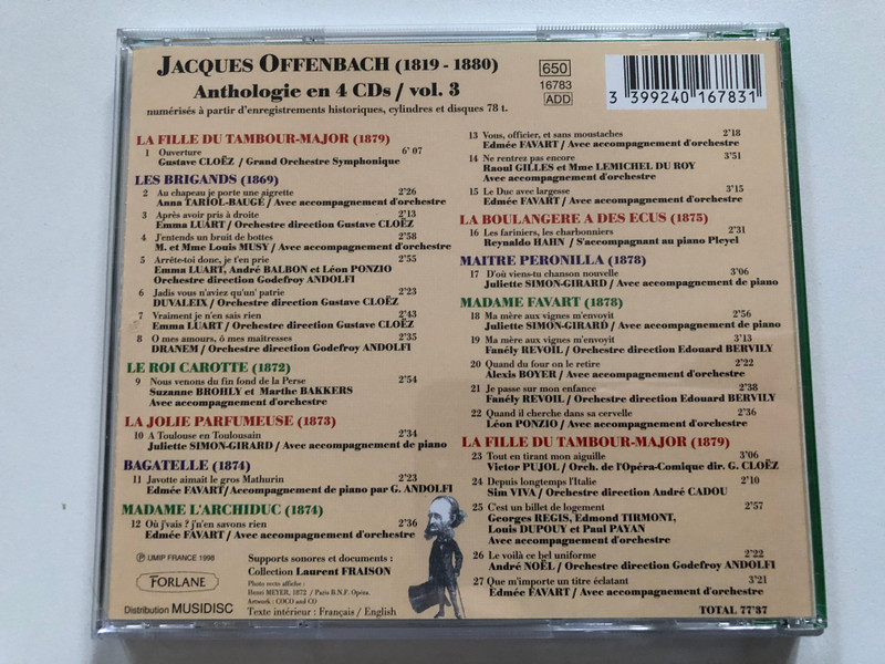OFFENBACH ANTHOLOGIES VOL 3 Audio CD (3399240167831)