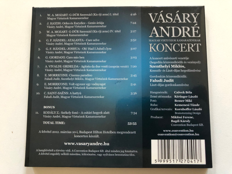 Vásáry André – Magyar Virtuózok Kamarazenekar Koncert (Convention Budapest Classic) | Live CD Recording (5999517270417)