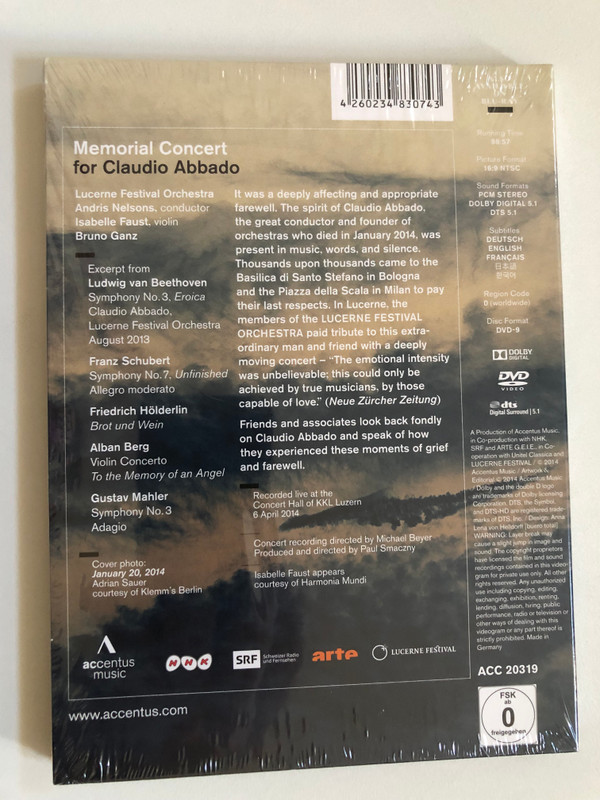 Memorial Concert for Claudio Abbado – Lucerne Festival Orchestra (DVD Video) (4260234830743)