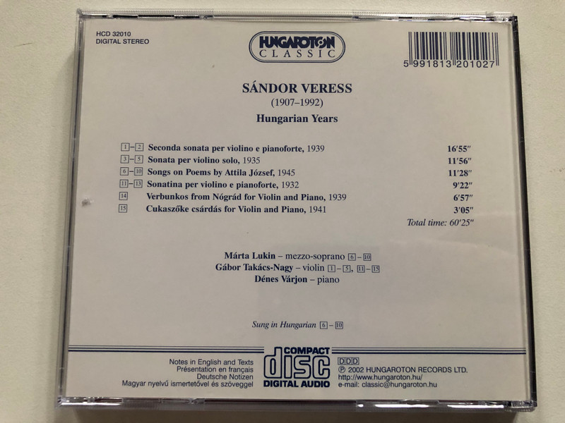 Hungarian Years: The Legacy of Sándor Veress – Digital Audio Collection (CD) (5991813201027)