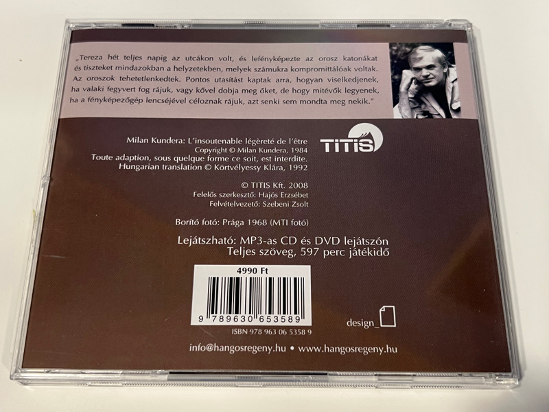 HANGOSKÖNYV – Milan Kundera: A LÉT ELVISELHETETLEN KÖNNYŰSÉGE (Audiobook) (9789630653589)