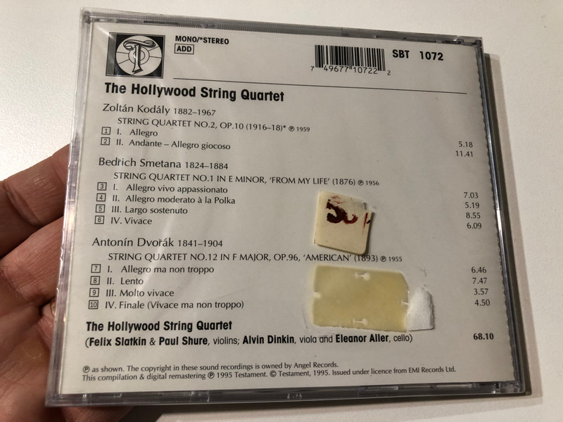 The Hollywood String Quartet – Kodály, Smetana, Dvořák: Testament Digital Remastering CD (749677107222)