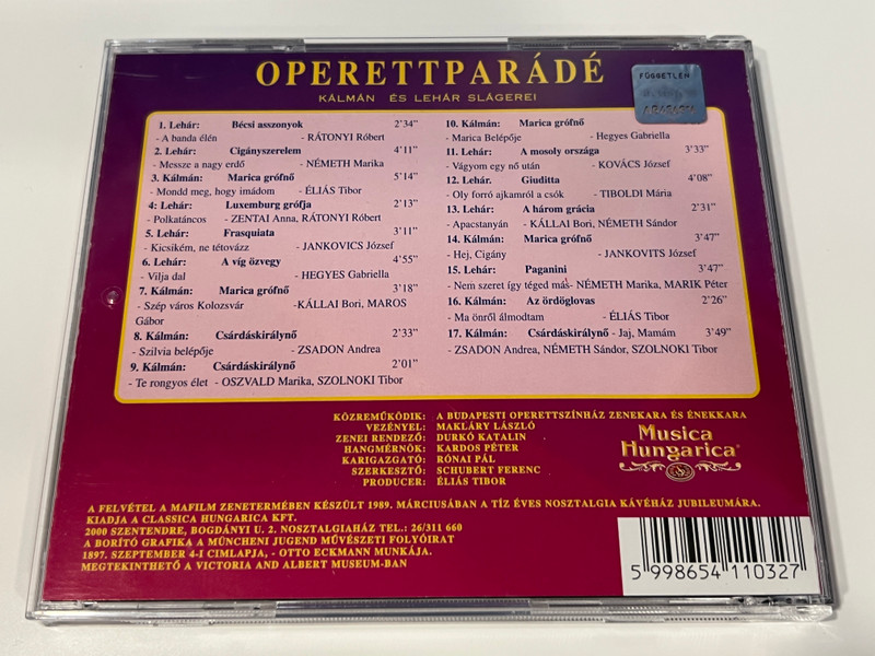 Musica Hungarica OPERETTPARÁDÉ – Kálmán és Lehár slágerei | The Best of Kalman and Lehár (CD Album) (5998654110327)