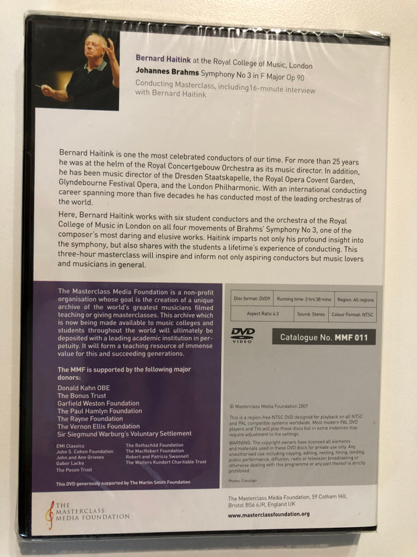 Bernard Haitink: Conducting Masterclass on Brahms' Symphony No. 3 (DVD) (BernardHaitink) 