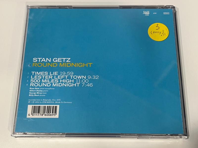 Stan Getz Quartet: Round Midnight (Live in Belgrade '74) – Jazz CD Reissue (4011778600695)