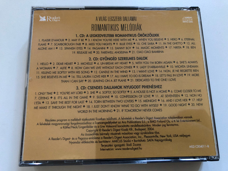 A VILÁG LEGSZEBB DALLAMAI – Romantikus Melódiák | 3-CD Válogatás (MS2-CD04011-F)