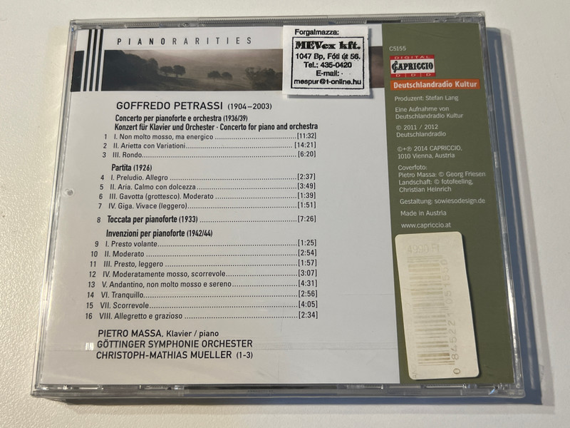 Goffredo Petrassi: Piano Concerto, Partita, Toccata, Invenzioni — Piano Rarities on 1 CD ( 845221051550)