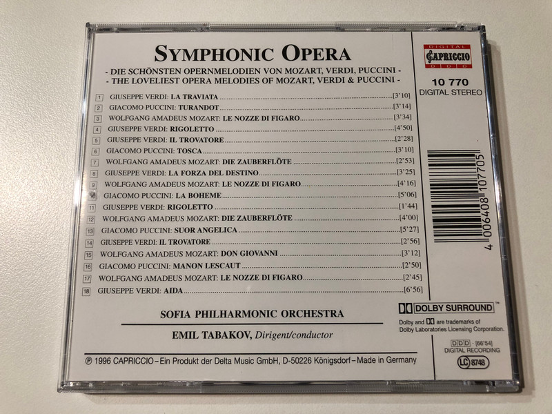 Symphonic Opera: THE LOVELIEST OPERA MELODIES OF MOZART, VERDI & PUCCINI / Die schönsten Opern­melodien von Mozart, Verdi & Puccini (CD Album) (4006408107705)