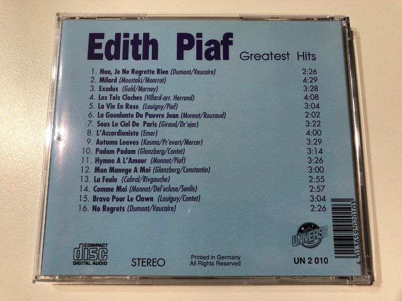 Edith Piaf: Greatest Hits (CD Compilation) (4013659020103)
