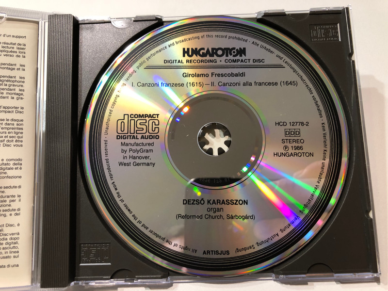 Frescobaldi - Canzoni alla Francese 1615-1645 / Dezső Karasszon organ / Hungaroton Classic / HCD 12778-2 / Audio CD 1996