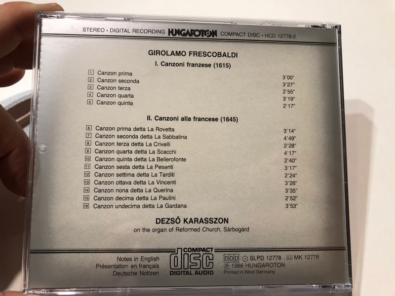 Frescobaldi - Canzoni alla Francese 1615-1645 / Dezső Karasszon organ / Hungaroton Classic / HCD 12778-2 / Audio CD 1986