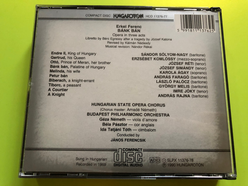 Erkel - Bánk Bán / Opera in 3 Acts / 2x Audio CD 1990 / József Simándy FIRST 1990 CD EDITION by Gloria Hungaroton (5991811137625.)