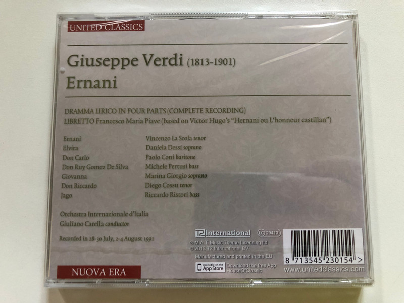 Giuseppe Verdi – Ernani | Vincenzo La Scola, Daniela Dessì, Paolo Coni, Michele Pertusi (8713545230154)