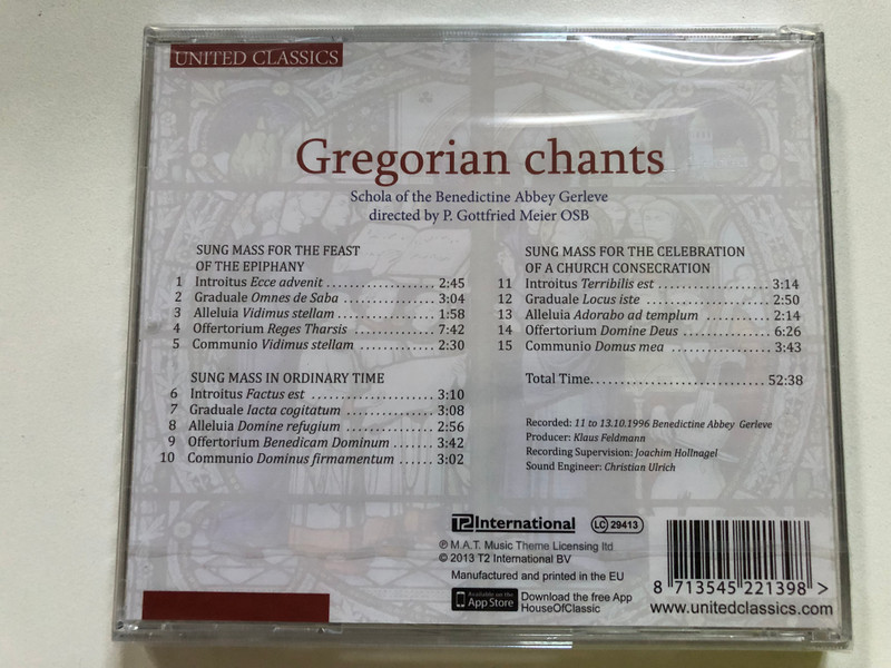 Gregorian Chants | Schola of the Benedictine Abbey Gerleve | United Classics (CD) (8713545221398)