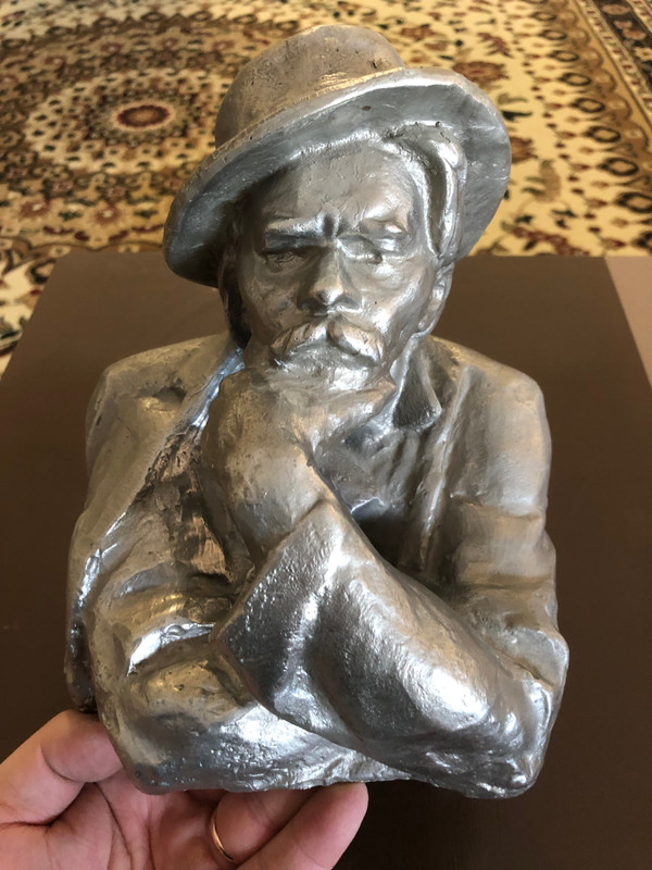 Maxim Gorky Bust — Vintage Soviet Silumin Sculpture (mid-1970s) (MaximGorkyBust)