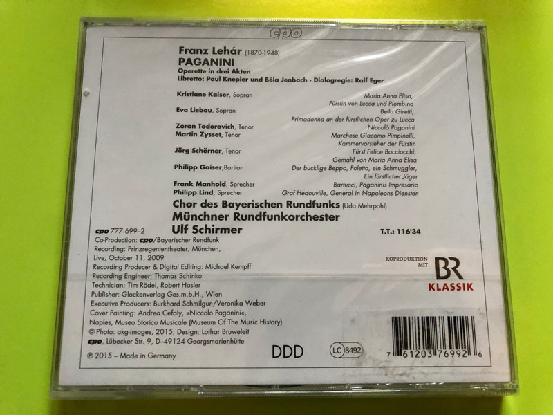 Franz Lehár – Paganini (Operette in drei Akten) – 2 CD Set (761203769926)