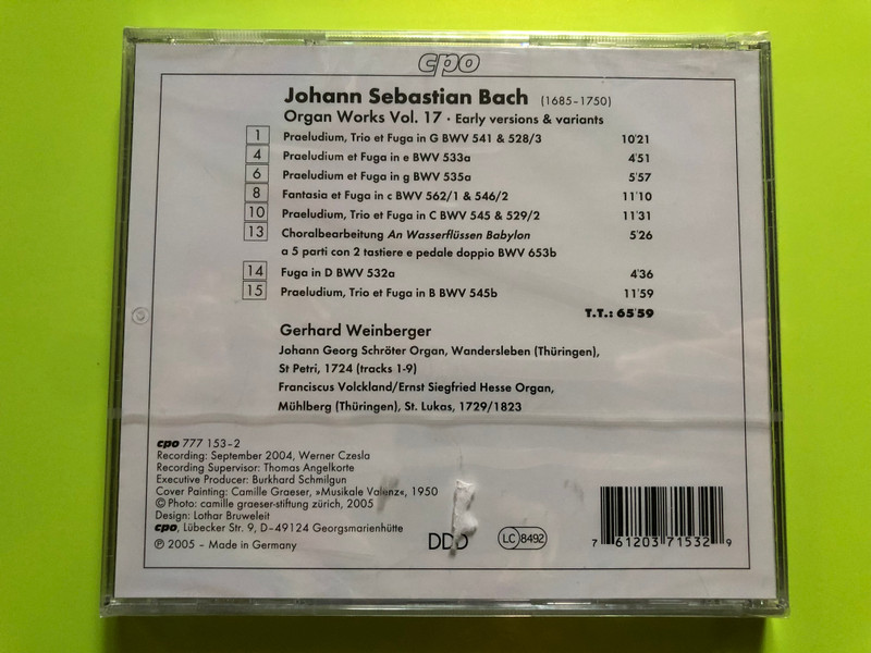 Johann Sebastian Bach – Organ Works Vol. 17 (Early Versions & Variants) CD (761203715329)