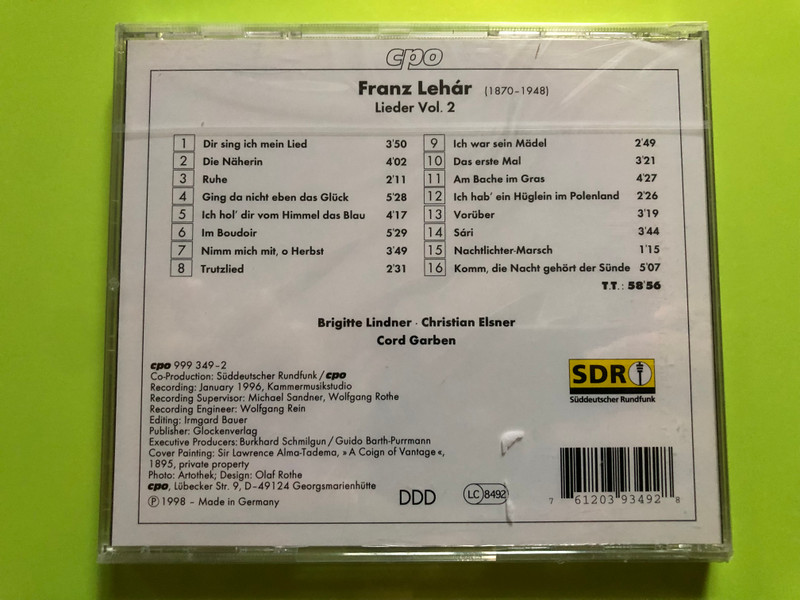 Franz Lehár – Lieder Vol. 2 CD (761203934928)