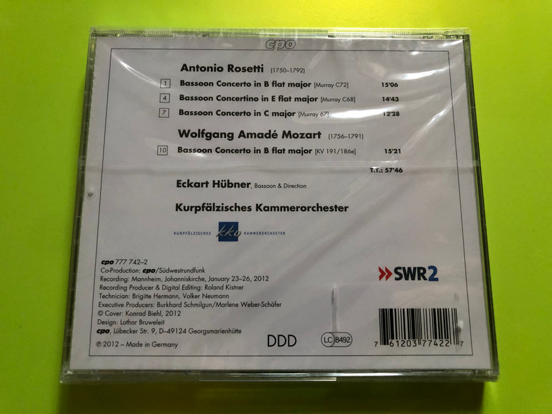 Antonio Rosetti – Bassoon Concertos Vol. 2 · W. A. Mozart – Bassoon Concerto KV 191 CD (761203774227)