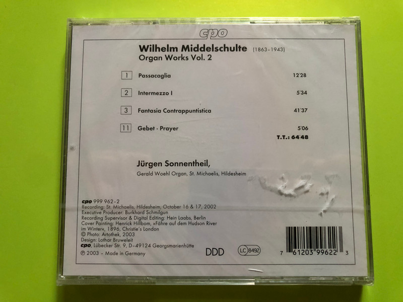 Wilhelm Middelschulte – Organ Works Vol. 2 · Jürgen Sonnentheil CD (761203996223)