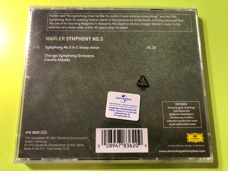 Mahler – Symphony No. 5 (Claudio Abbado, Chicago Symphony Orchestra, Virtuoso Series) CD (028947836209)