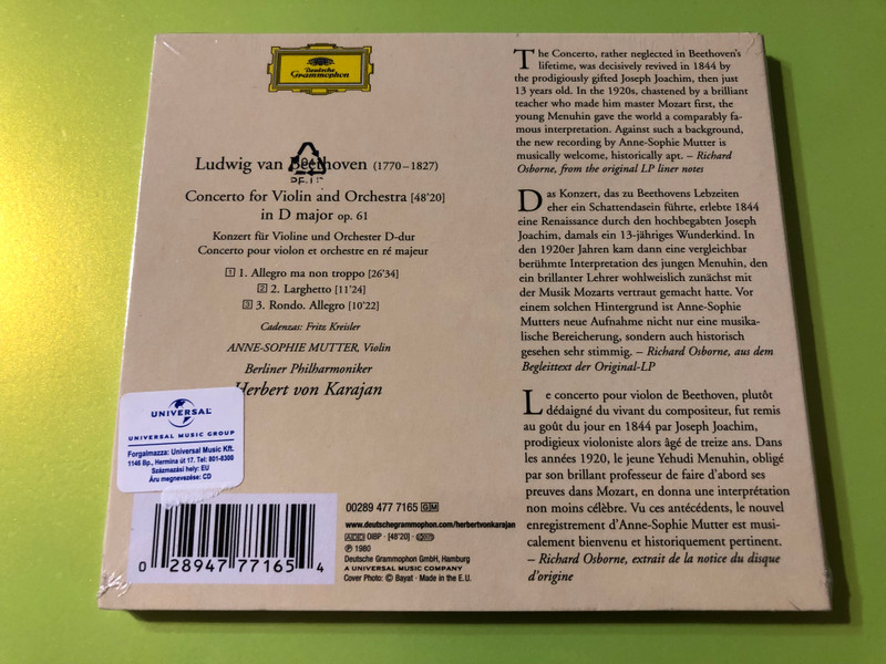 Ludwig van Beethoven: Violin Concerto in D major, Op. 61 CD (028947771654)