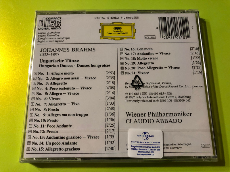 Johannes Brahms: 21 Hungarian Dances CD (02894106152)