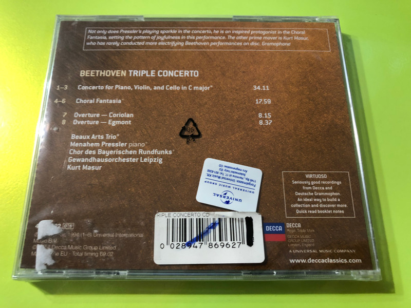 Beethoven – Triple Concerto, Choral Fantasia, Coriolan & Egmont Overtures (Decca Virtuoso) CD (0028947869627)