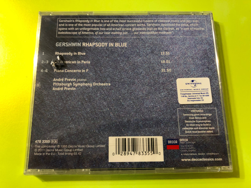 Gershwin – Rhapsody in Blue / Piano Concerto / An American in Paris CD (028947833550)