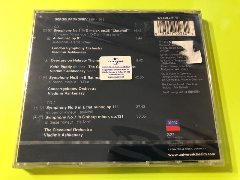 Prokofiev – Symphonies 1, 5, 6 & 7 • Autumnal • Overture on Hebrew Themes | Vladimir Ashkenazy CD (028947052821.)