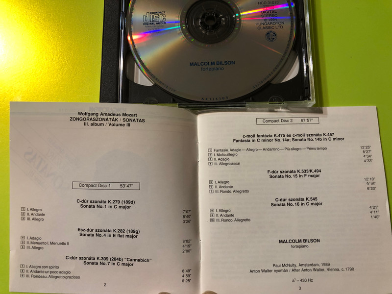 A Return to Authenticity: Mozart Piano Sonatas Vol. III on Fortepiano with Malcolm Bilson CD (HCD31013-14)