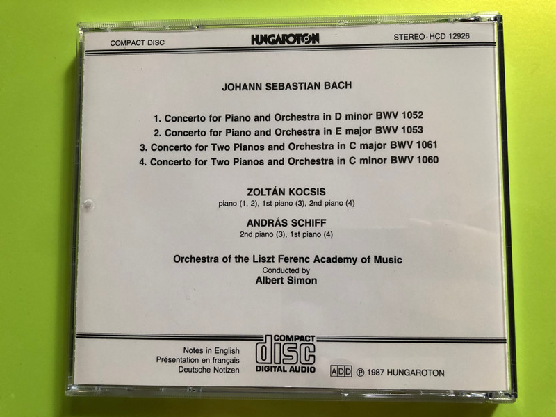 A Hungarian Bach Masterclass: Piano Concertos with Zoltán Kocsis and András Schiff CD (HCD 12926)