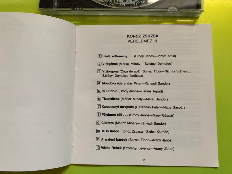 Koncz Zsuzsa – Verslemez III. (Hungaroton, 1990) CD (HCD 14165)