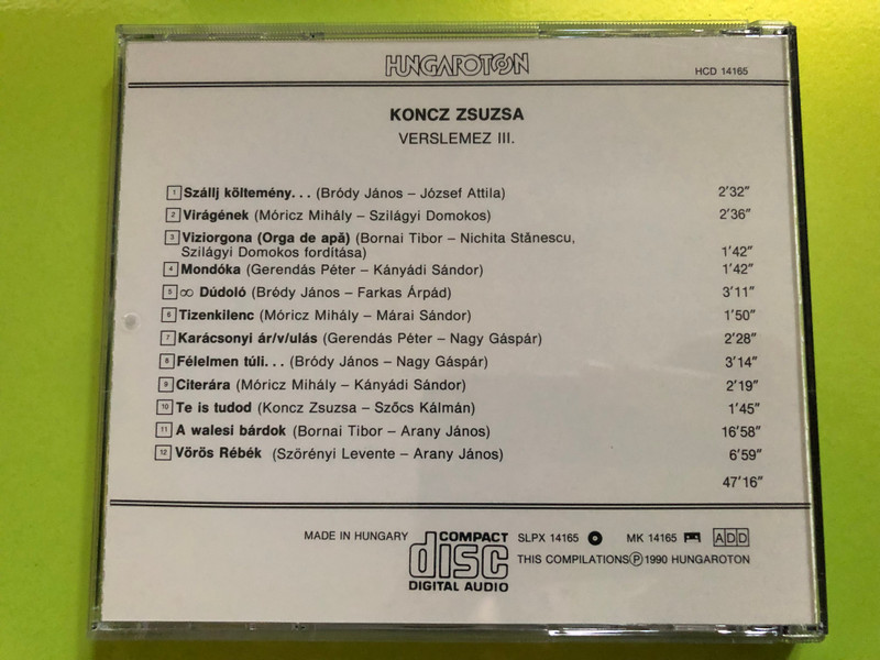 Koncz Zsuzsa – Verslemez III. (Hungaroton, 1990) CD (HCD 14165)
