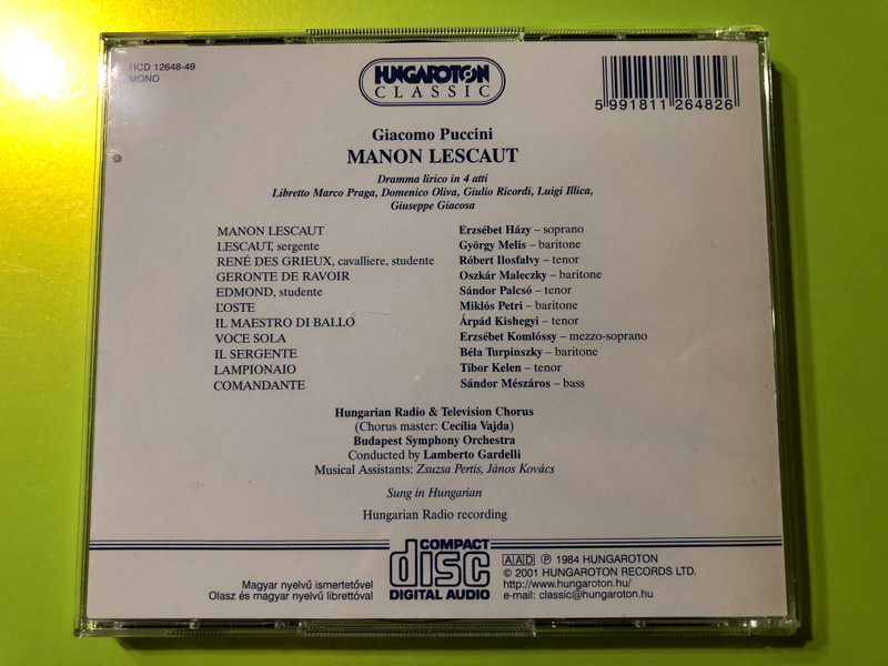 Puccini's Tragic Masterpiece: Manon Lescaut featuring Great Hungarian Voices CD (5991811264826)