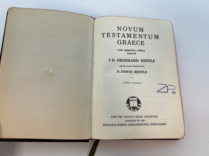 NOVUM TESTAMENTUM GRAECE – 20th Edition (1950) / Hardcover (NovumTestamentum)