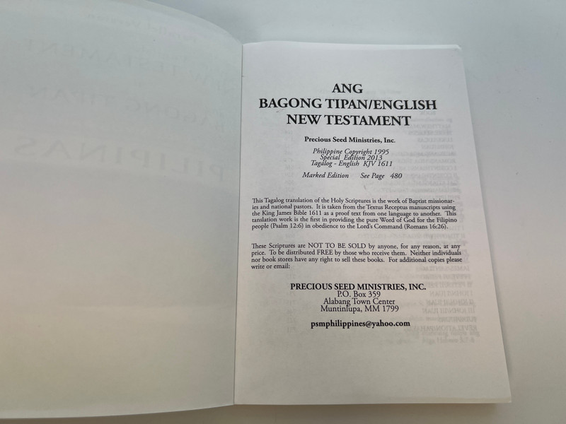 Tagalog/English KJV 1611 Parallel New Testament - The Pure Word of God for the Philippines / Softcover (TagalogEnglishKJV)