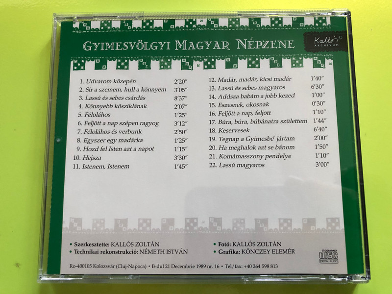 Gyimesvölgyi Magyar Népzene – Kallós Archívum CD (RO-400105)