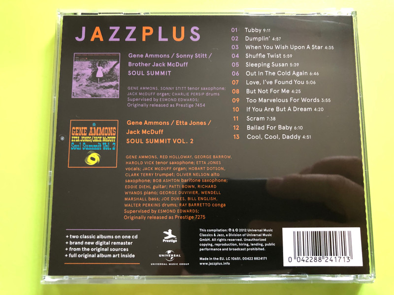 Gene Ammons & Sonny Stitt with Brother Jack McDuff – Soul Summit / Soul Summit Vol. 2 (2xCD) (0042288241713)