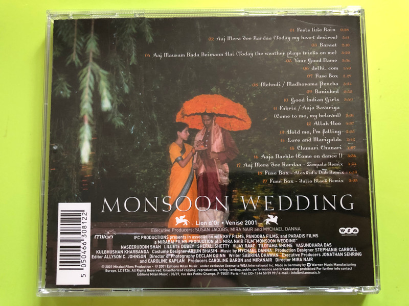 Monsoon Wedding – Original Motion Picture Soundtrack (Music by Mychael Danna) CD (5050466308122.)