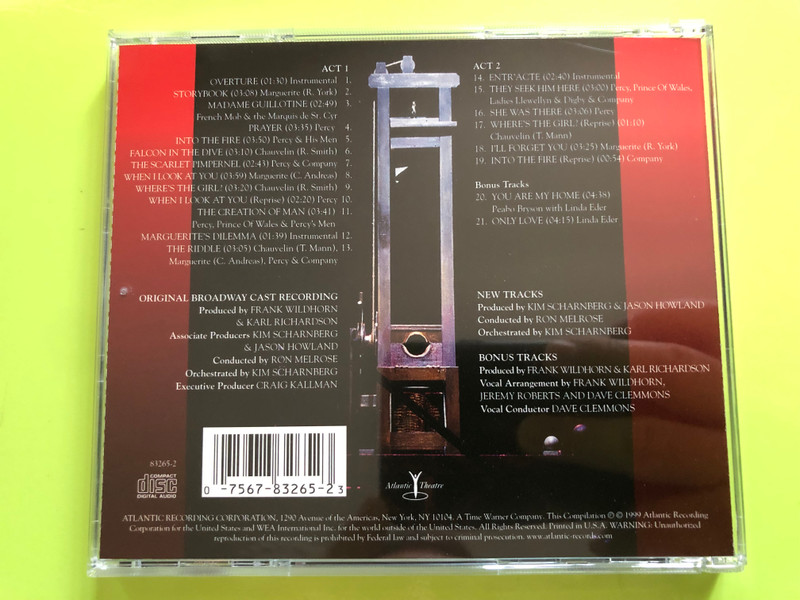 The Scarlet Pimpernel: Encore – Original Broadway Cast Recording (Atlantic Theatre, 1999) CD (075678326523)