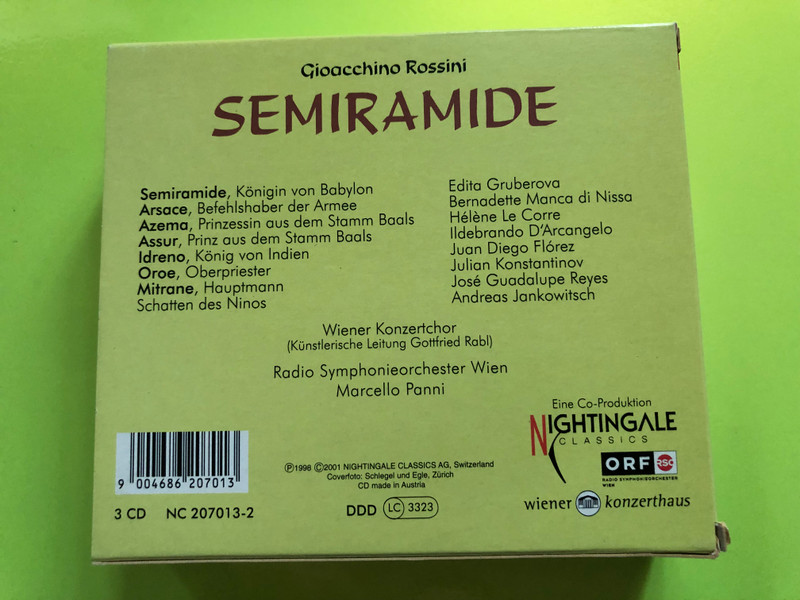 Rossini – Semiramide (3-CD) | Gruberova, D’Arcangelo, Flórez, Panni – Radio Symphonieorchester Wien (9004686207013)