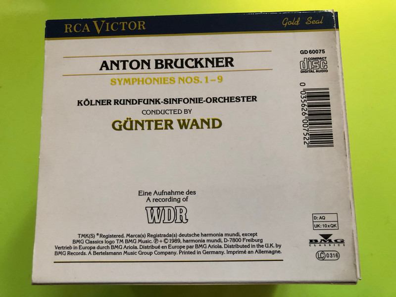Anton Bruckner: Symphonies Nos. 1–9 – Günter Wand Collection (RCA Victor Gold Seal, 10CD Box Set) (0035626007522)