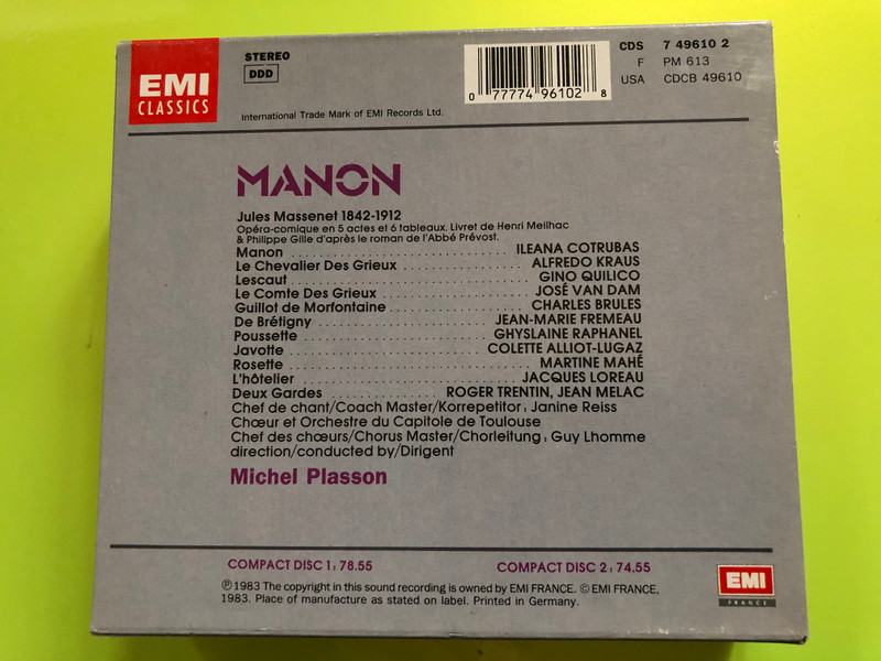 Jules Massenet – Manon (2-CD Set, EMI Classics, Michel Plasson) (077774961028)