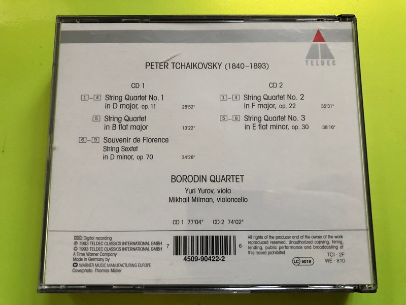 Pyotr Ilyich Tchaikovsky – String Quartets Nos. 1–3 & Souvenir de Florence (Borodin Quartet, Teldec, 2-CD Set) (745099042226)