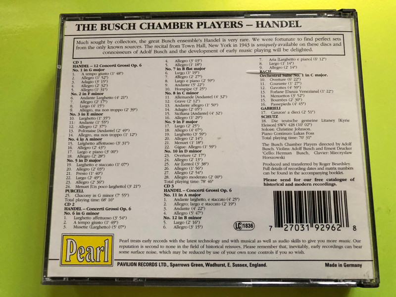 The Busch Chamber Players – Handel: 12 Concerti Grossi, Op. 6 / Purcell, Bach, Gabrieli, Schütz (3-CD Set) (727031929628)
