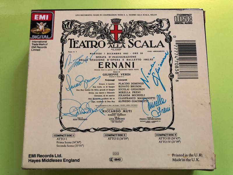 Giuseppe Verdi: Ernani – Domingo, Freni, Bruson, Ghiaurov – Riccardo Muti, Teatro alla Scala (3-CD Digital Live Recording) (077774708388)