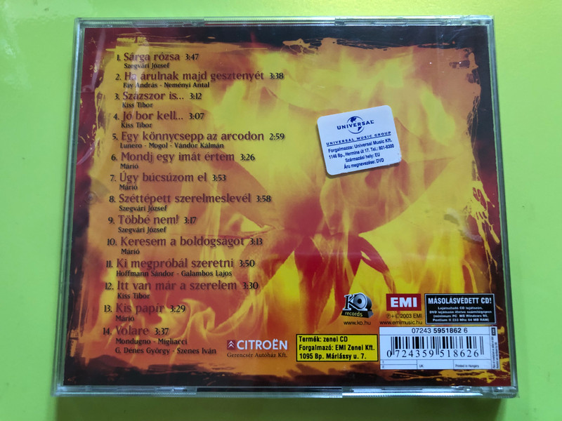 Márió – Sárga rózsa (CD, EMI / Universal Music Group Hungary) (0724359518626)