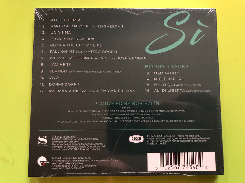 ANDREA BOCELLI – Sì (Deluxe Edition) CD (602567743484.)
