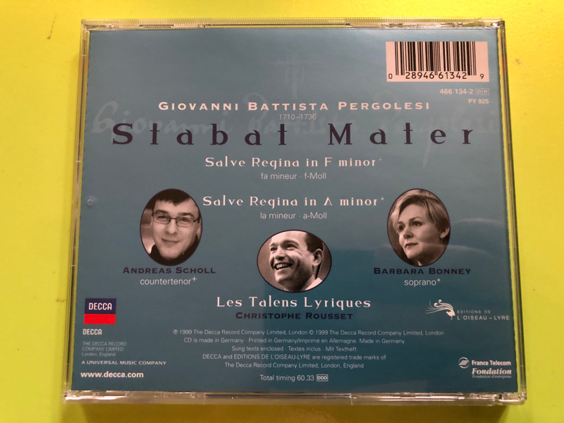 Giovanni Battista Pergolesi – Stabat Mater / Salve Regina (CD) (028946613429.)